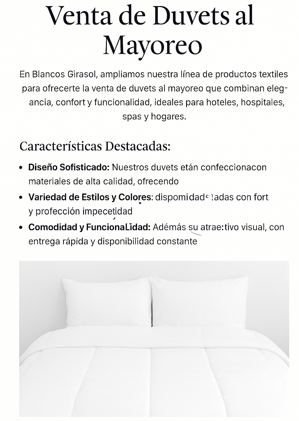 Duvets al mayoreo para hoteles – Blancos Girasol